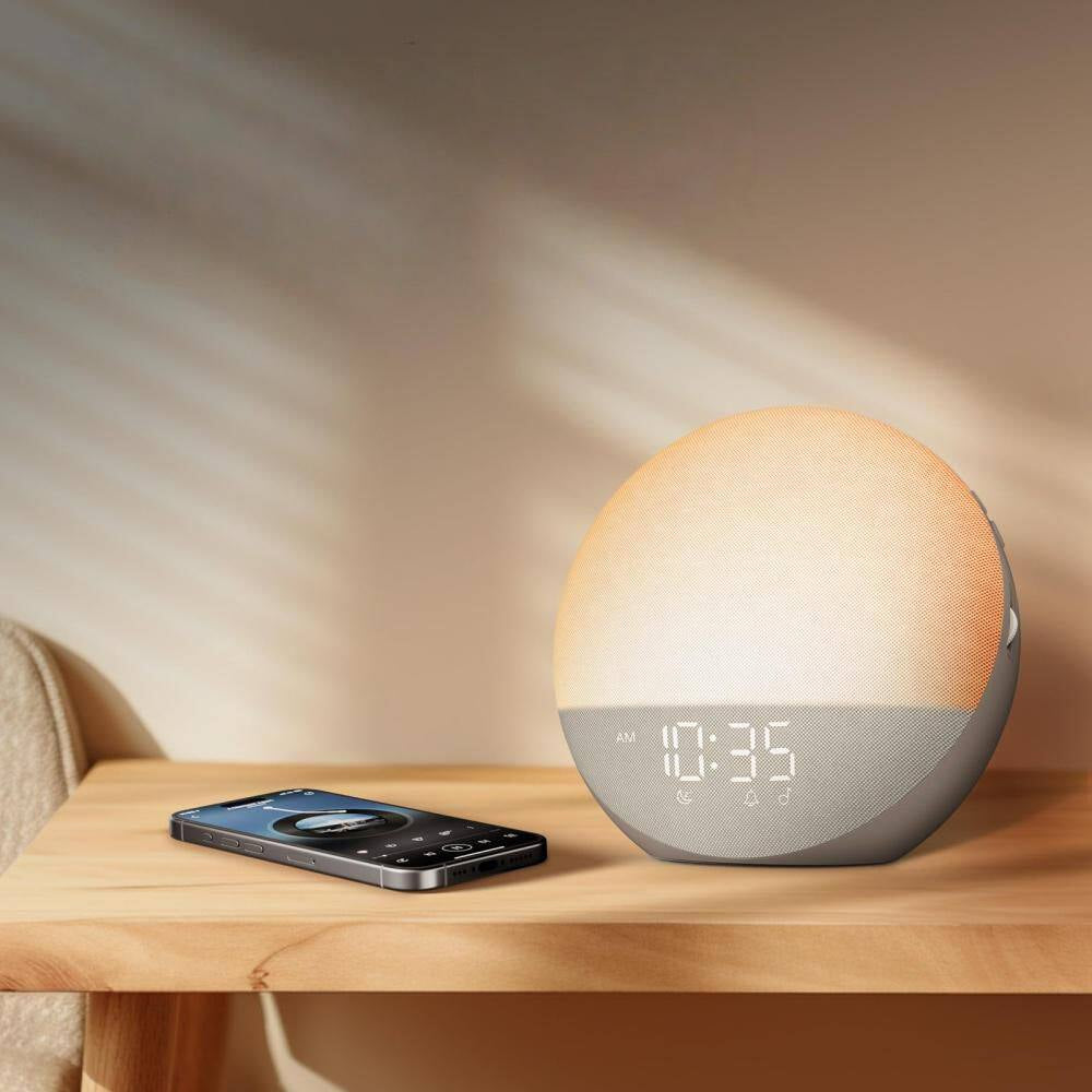 Sunrise Alarm Clock with Bluetooth Speaker for Bedroom, Natural Wake Up, Dimmable Clock, White Noise Machine, Cocoa