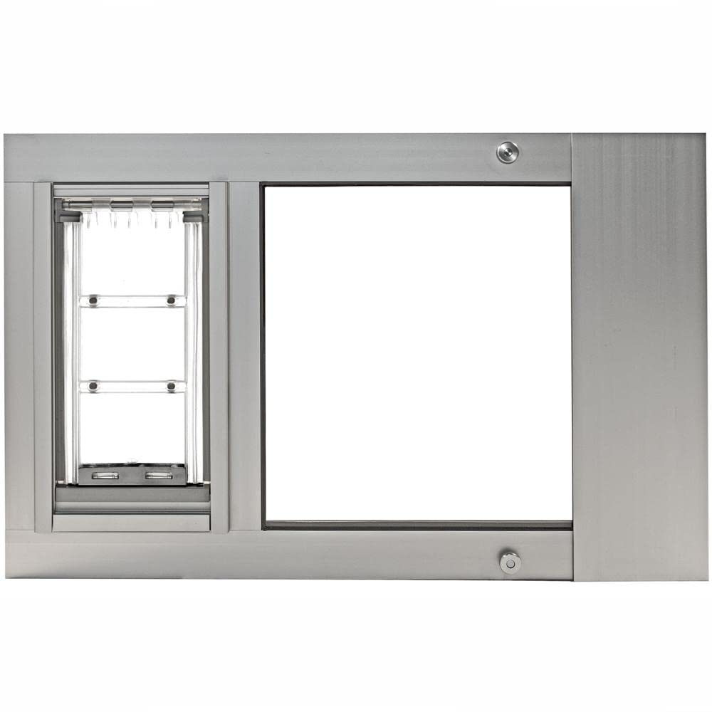 Endura Flap Pet Door for Sash Windows | Energy-Efficient Window Insert with Dual-Layer Insulating Flap | Easy Installation in Vertical Sliding Windows | Silver Medium Flap 34"-37" Window Width