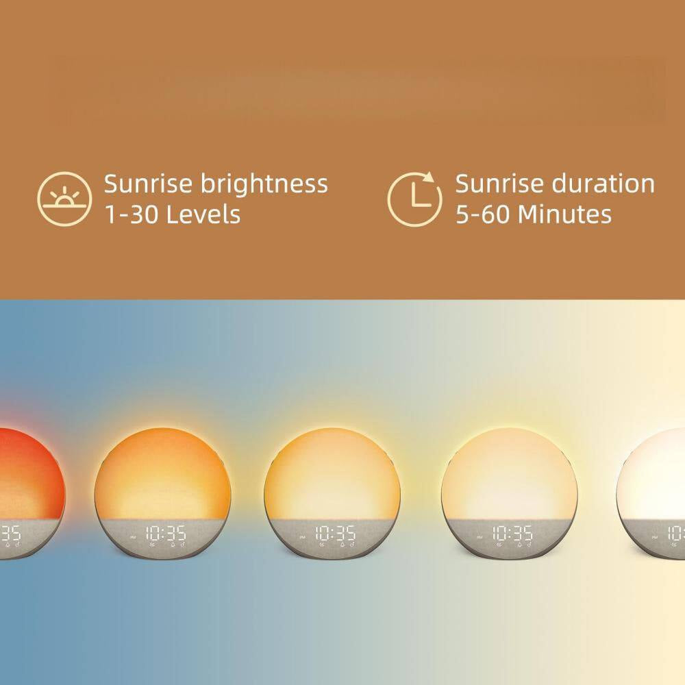 Sunrise Alarm Clock with Bluetooth Speaker for Bedroom, Natural Wake Up, Dimmable Clock, White Noise Machine, Cocoa